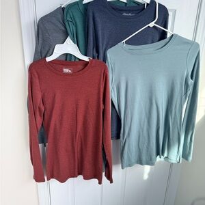 5- Eddie Bauer Long Sleeve Tees - Red, Gray, Blue, Green, Teal